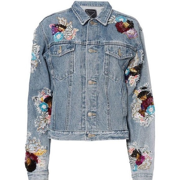 Night Market Jackets & Blazers - Night Market Italy Sequin Floral Denim Jacket OS